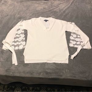 French Connection Caballo Floral-Lace Sleeve Sweater